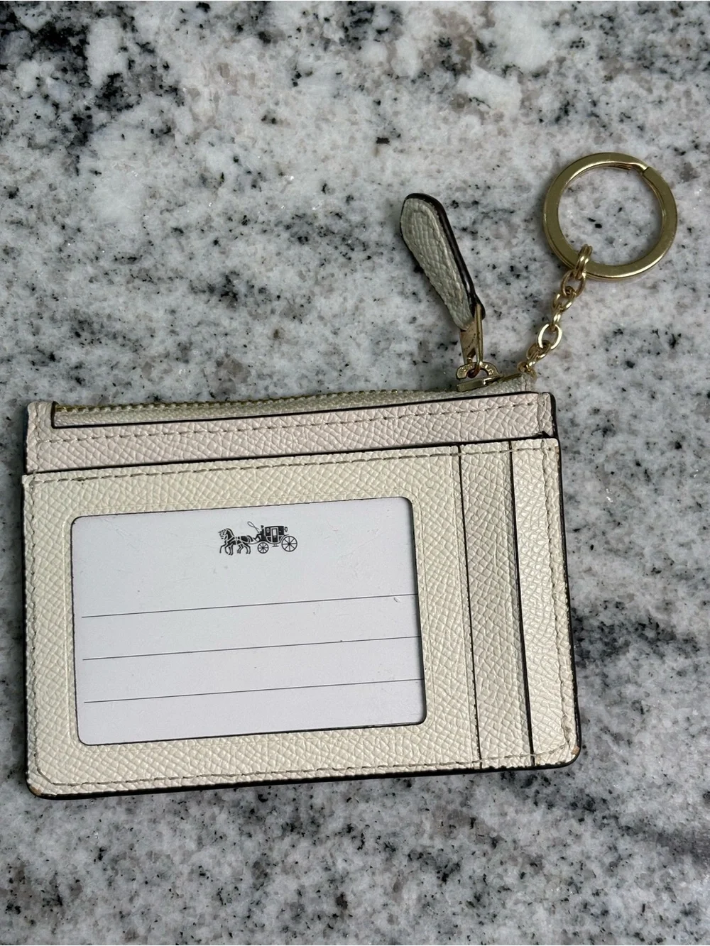 COACH Cream colored Leather Zip Card Case with Keyring